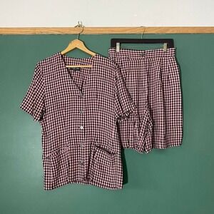 Vintage 1980s gingham shorts and button up top set